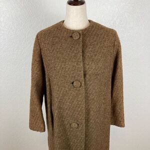 Vintage 50s-60s wool lined swing coat no tags collarless button front women’s M￼